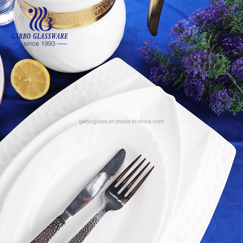 New Fashion Clear Bowl and Plate White Hammer Textured Honeycomb Design Mix Opal Glass Dinnerware Dinner Sets Tableware