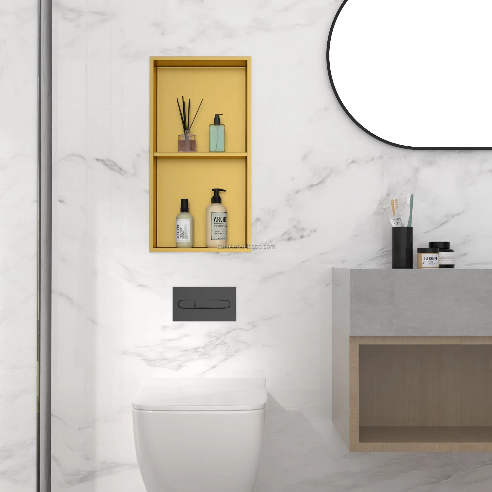 12X24 Inch Stainless Steel Shower Niche - Recessed Bathroom Storage Shelf with No Tiling Required, Champagne Finish, Corrosion-Resistant by Mondeway