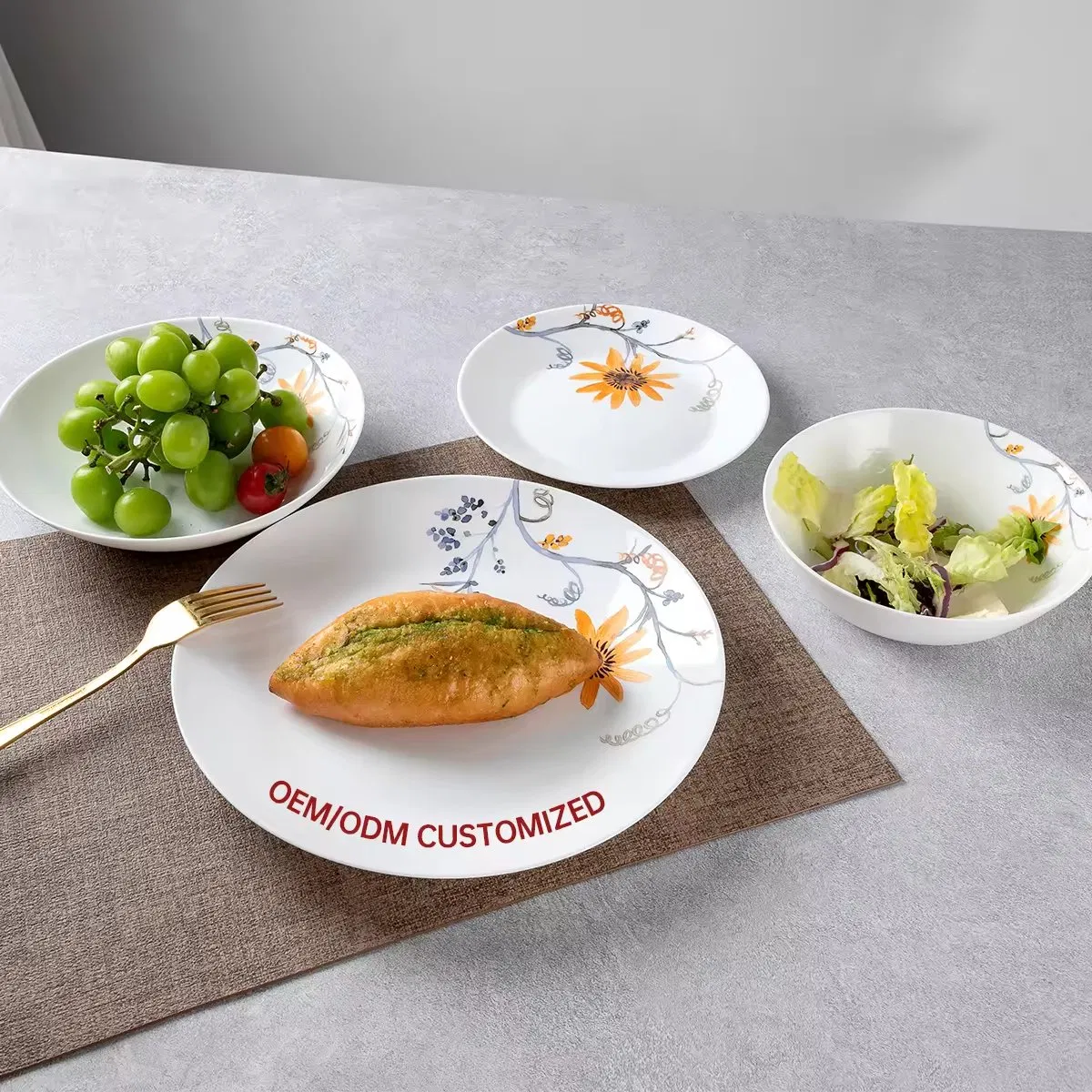 White Opal Glassware Tableware Set with Custom Decal for Home Use