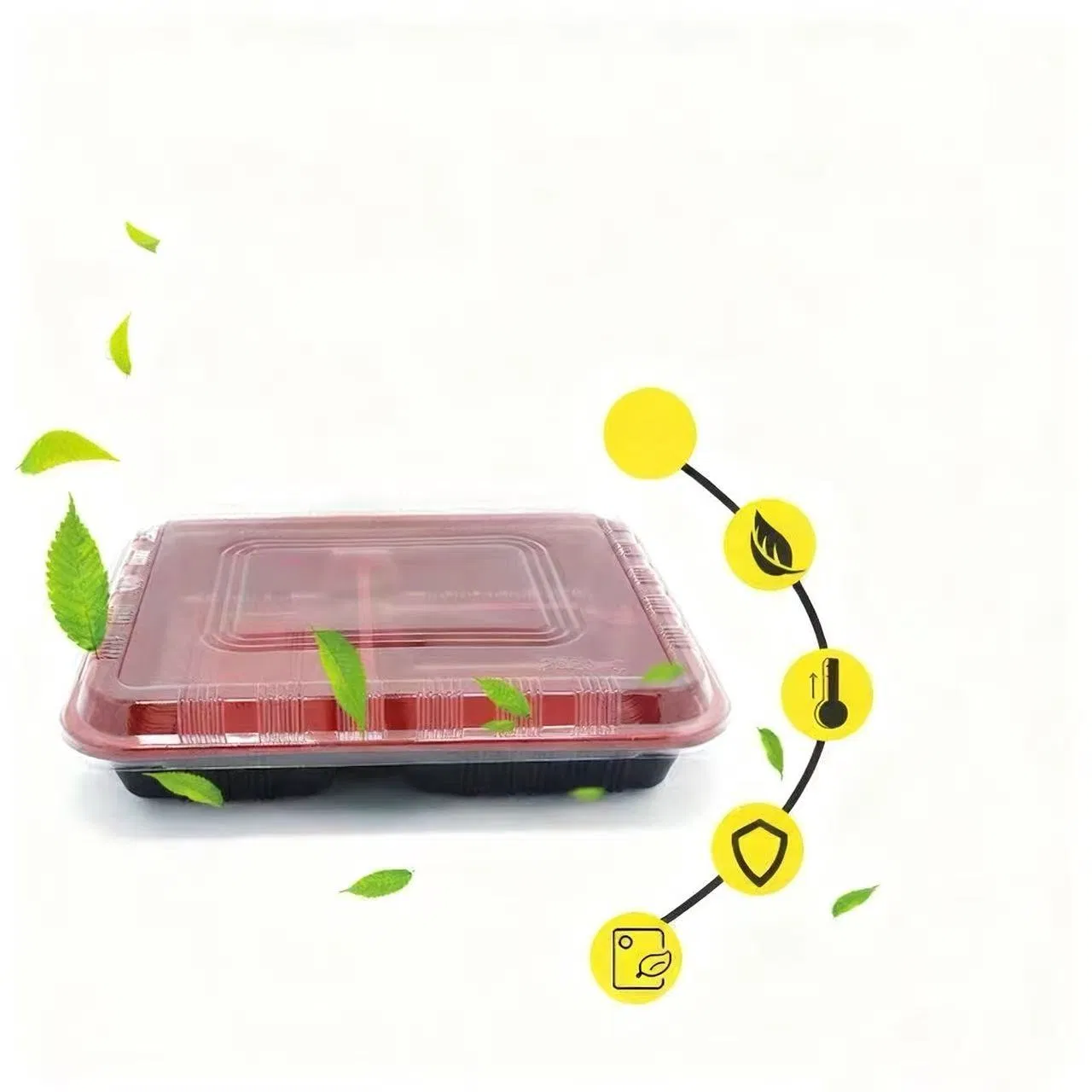 Red Black Heatproof Food Organizer 22.4*19.2*3.5cm PP Material
