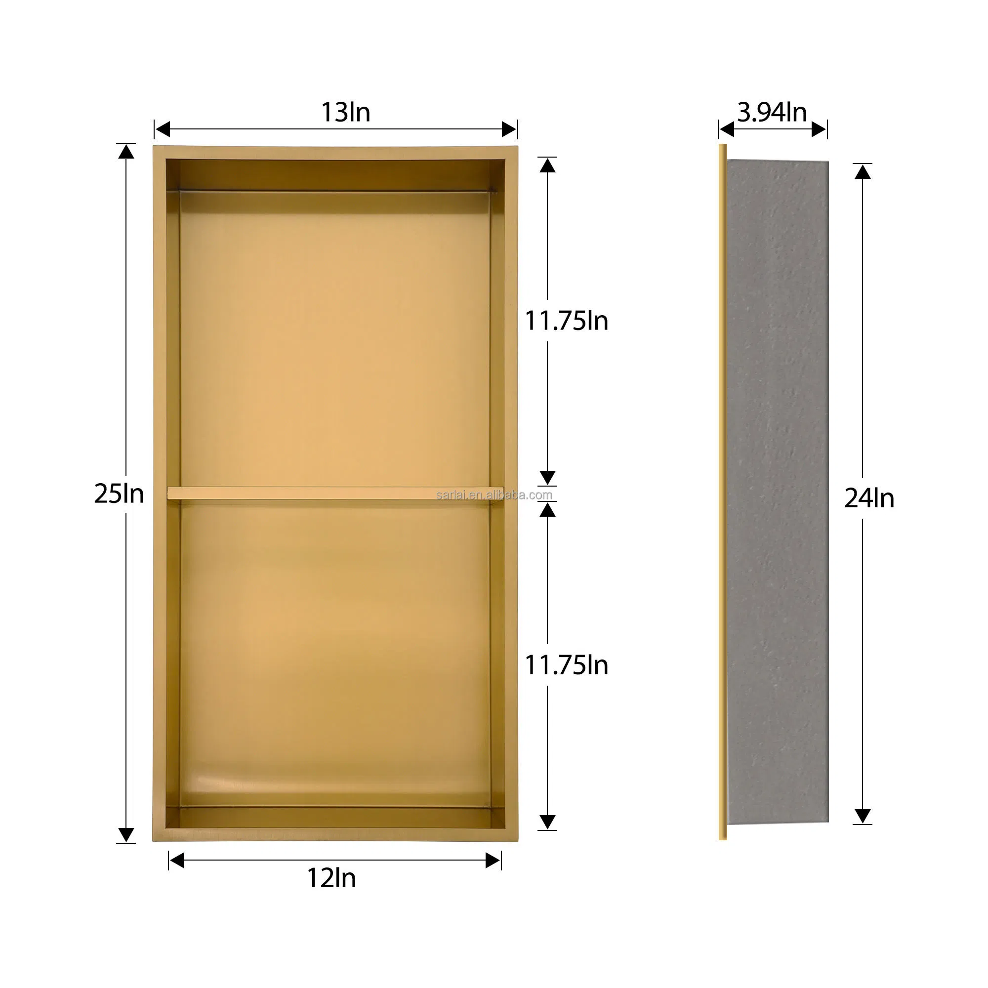 12X24 Inch Stainless Steel Shower Niche - Recessed Bathroom Storage Shelf with No Tiling Required, Champagne Finish, Corrosion-Resistant by Mondeway