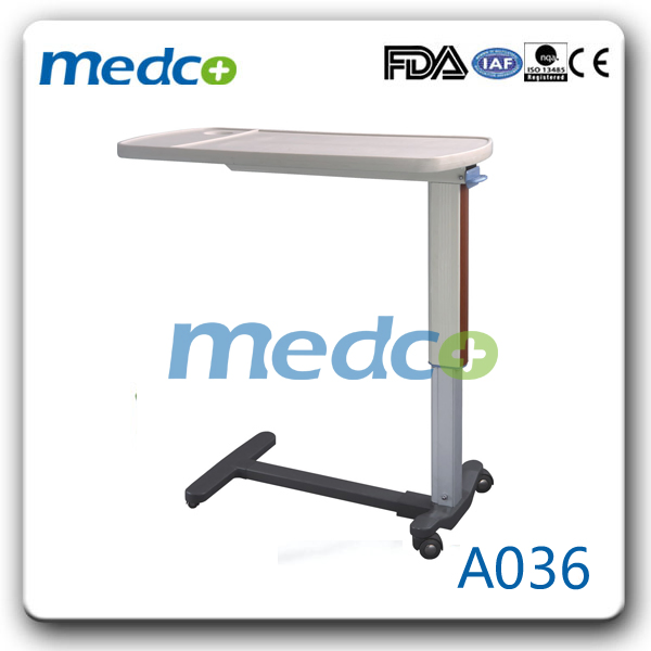 Hospital Wooden Over Bed Table, Gas Spring Mechanism Height Adjustable System