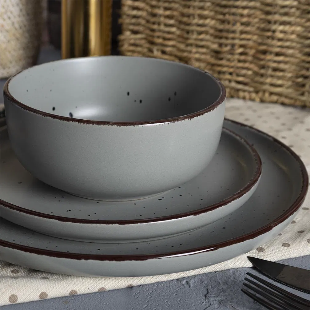 Eco-Friendly Multi Color Glazed Coupe Rustic Speckles Stoneware Dinnerware Sets Ceramic Tableware 24 Pieces Dinner Set