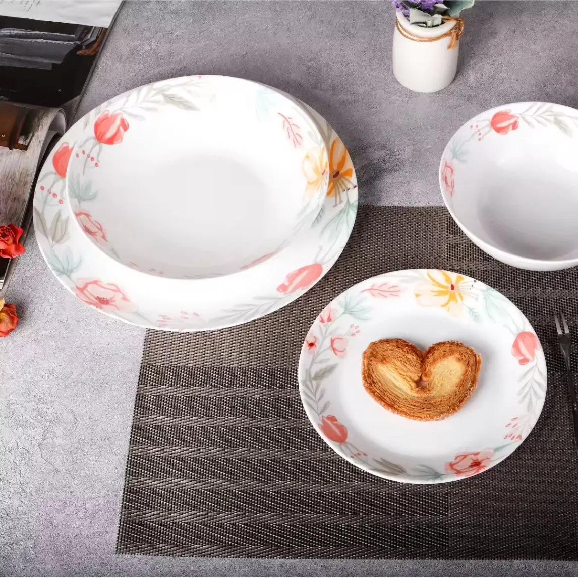 Opal Glassware Tableware Set with Floral Design for Gifting