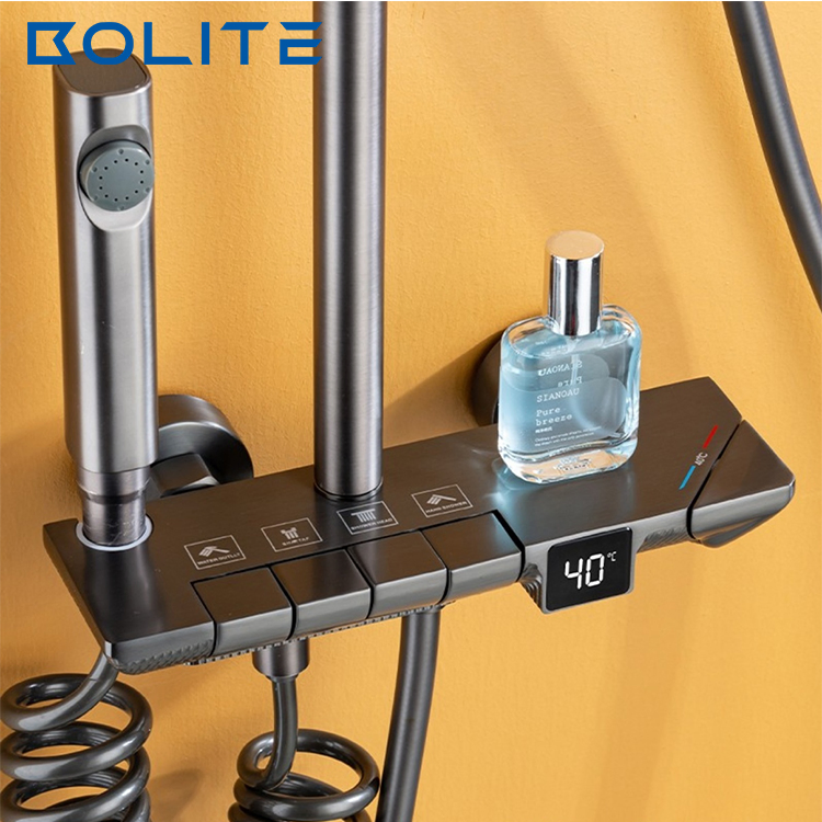 Gun Gray Piano Button Bathroom Constant Temperature Shower Set Button Tablet Digital Display Bathtub Shower System