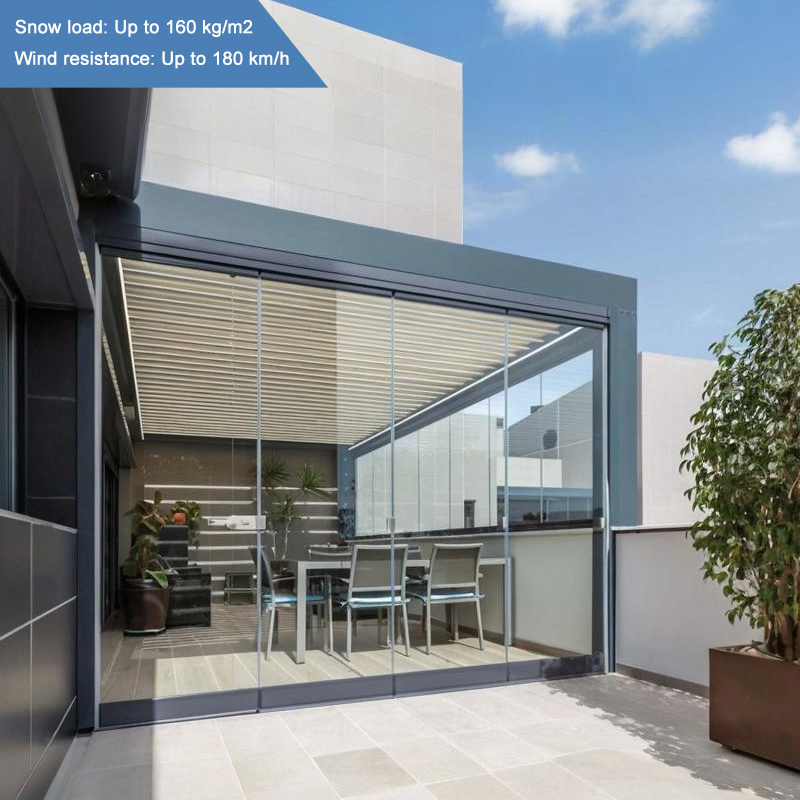 100% Waterproof Pergola Leisure Garden Motorized Louvered Roof Gazebo Durable Freestanding Metal Pergola Featuring Adjustable Roof System