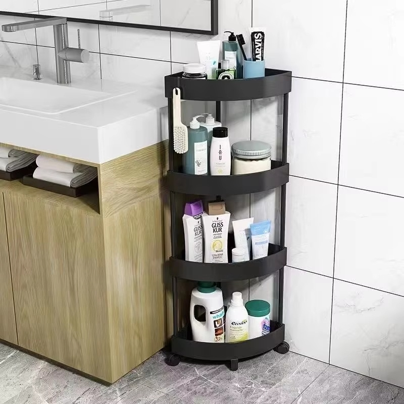 Multilevel Plastic Bathroom and Kitchen Storage Shelf Triangular Corner Floor to Ceiling Toilet Storage Sturdy and Stylish