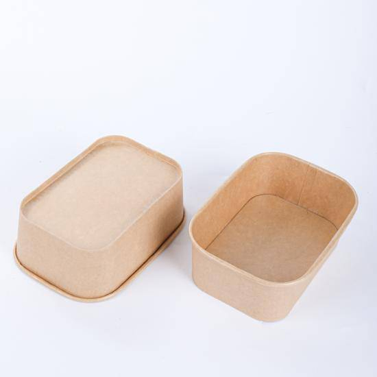 1000ml Paper Oval Rectangular Food Delivery Container Kraft, White, Bamboo Material