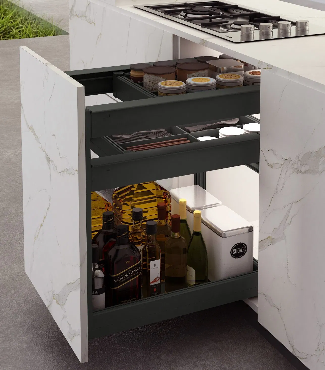 Heavy-Duty Aluminum Pull-out Tray System - Base Cabinet Storage Solution
