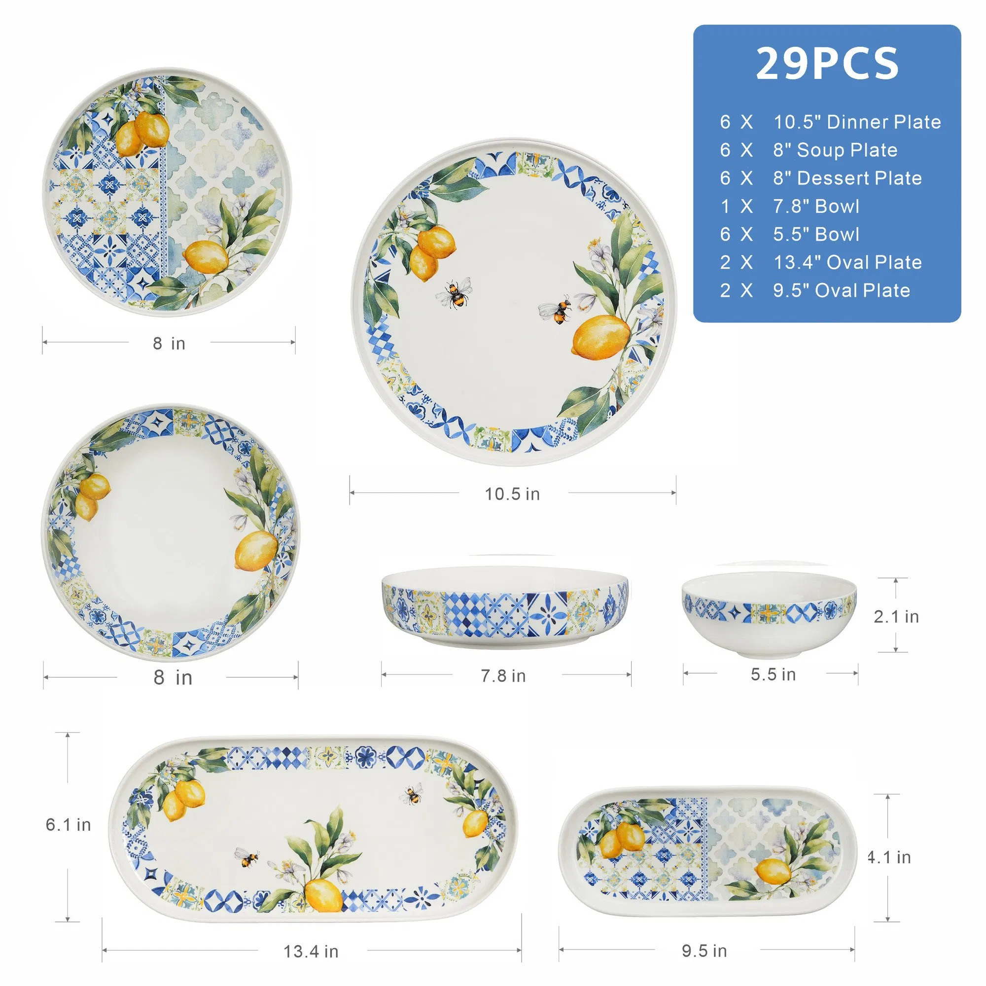 29 PCS Crockery Lemon China Tableware Plates Porcelain Kitchenware Ceramic Dinner Set