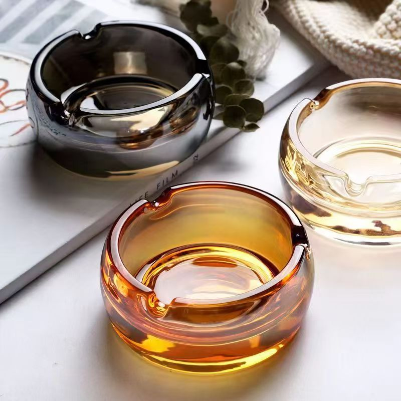 Elegant Gold Glass Ashtray with Spray Color Glassware Tableware