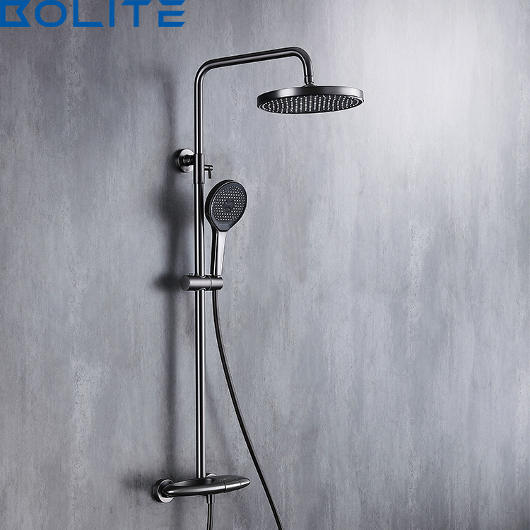 Matte Gray Wall Mounted Brass Creative UFO Whale Series Constant Temperature Hollow Oval Bathroom Shower System