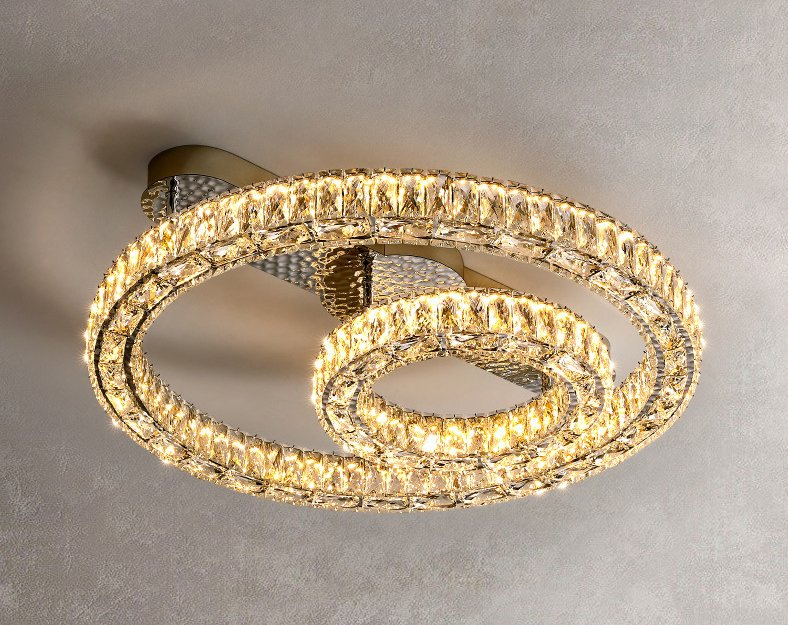 Modern Luxury Crystal LED Ceiling Light Living Room Kitchen Island Lamp Stainless Steel Round Chrome Art Ceiling Pendant Fixture