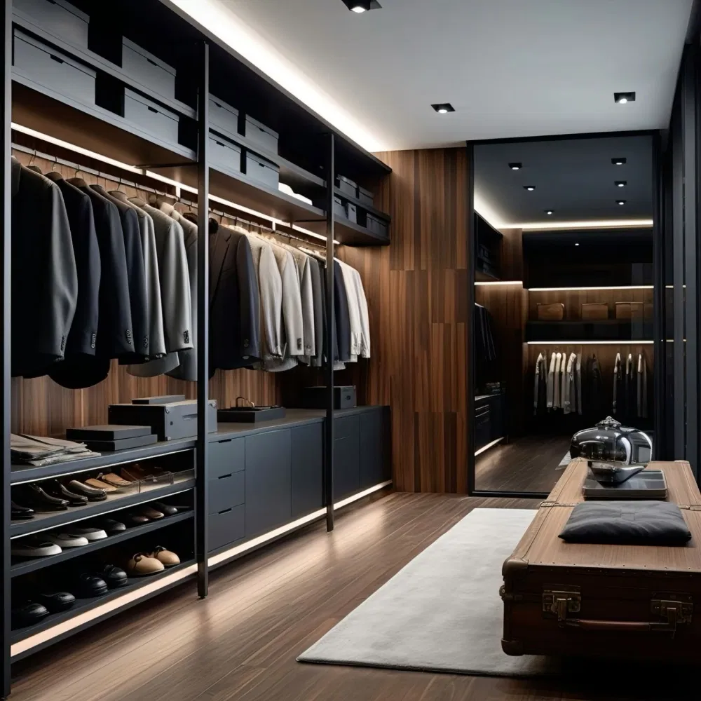 Guangzhou Furniture Manufacturing Custom Walk-in Cloakroom with LED Lighting