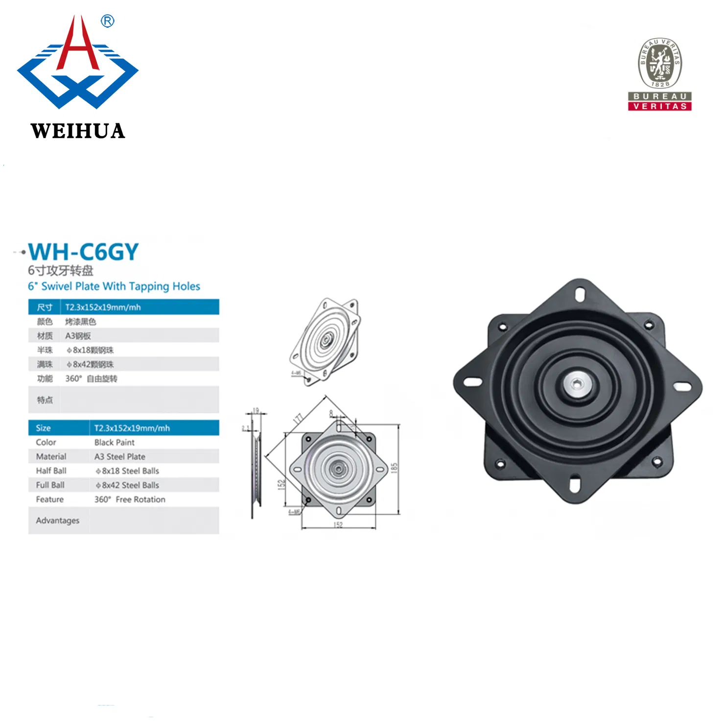 Custom Made 6 Inch Rotation System with Tapping Holes
