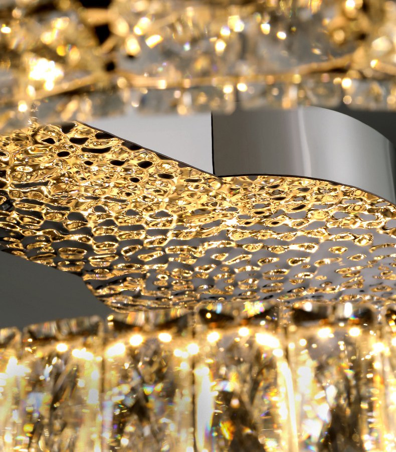 Modern Luxury Crystal LED Ceiling Light Living Room Kitchen Island Lamp Stainless Steel Round Chrome Art Ceiling Pendant Fixture