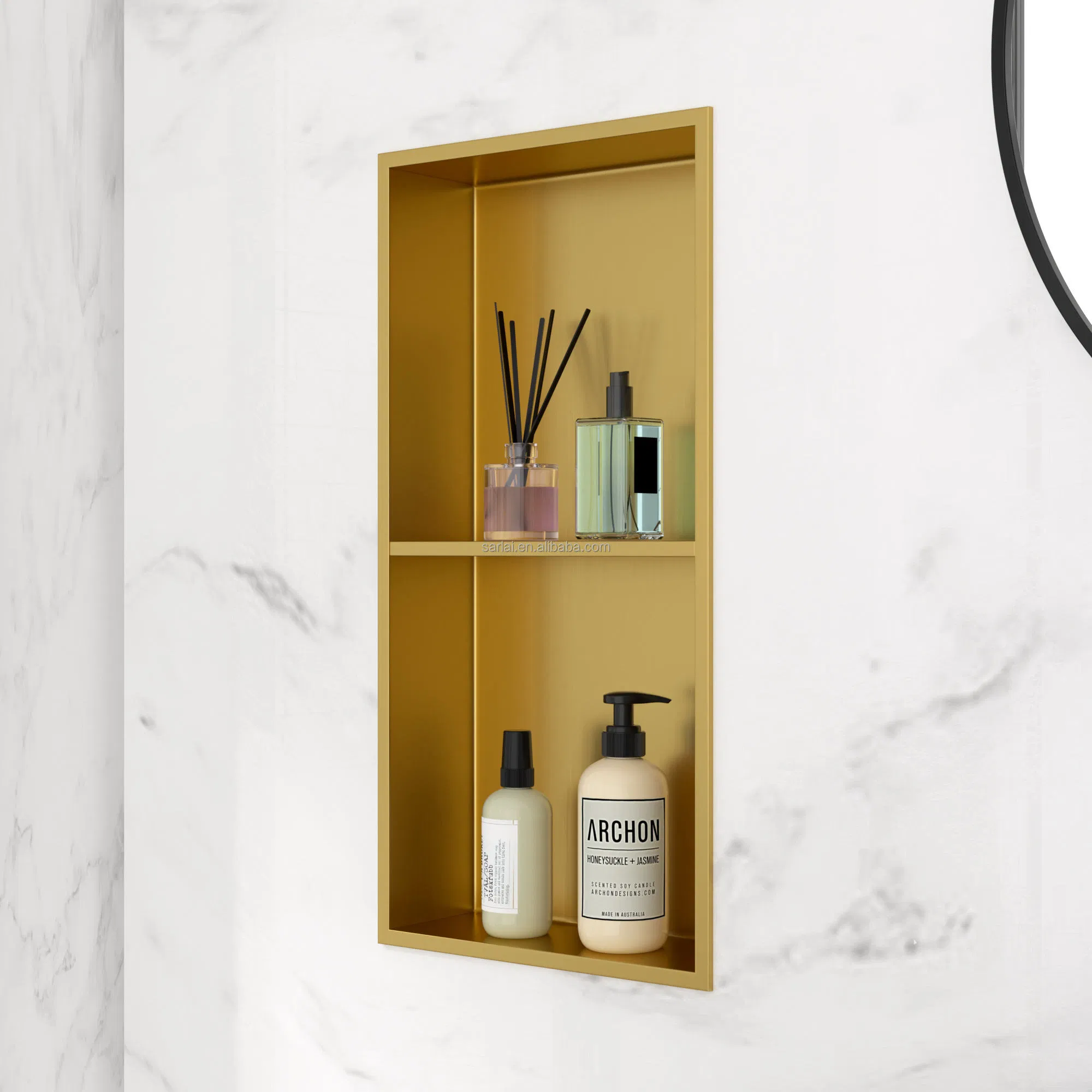 12X24 Inch Stainless Steel Shower Niche - Recessed Bathroom Storage Shelf with No Tiling Required, Champagne Finish, Corrosion-Resistant by Mondeway