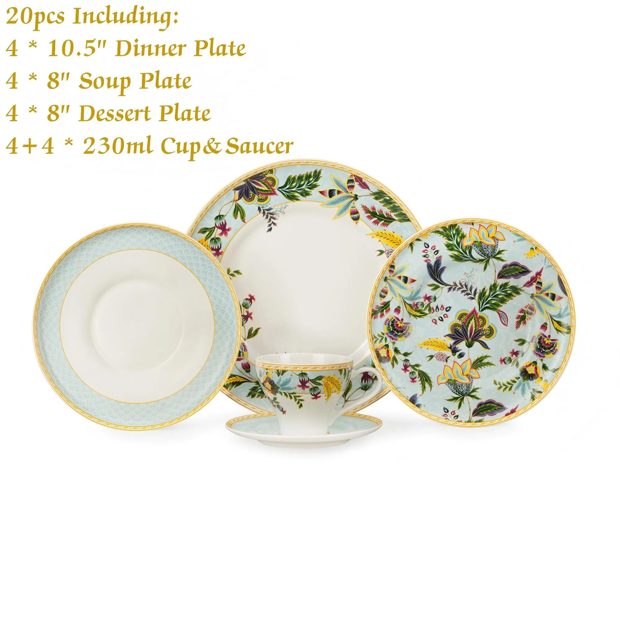 20-Piece Modern New Bone China Porcelain Dinnerware Plate Tableware Ceramic Dinner Set