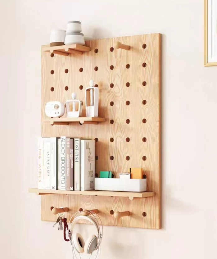 Wooden Wall Rack System with Pegboard for Drying and Display Solutions