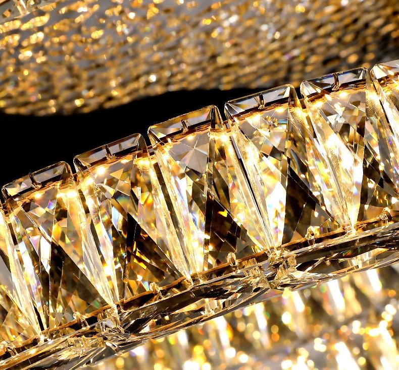 Modern Luxury Crystal LED Ceiling Light Living Room Kitchen Island Lamp Stainless Steel Round Chrome Art Ceiling Pendant Fixture