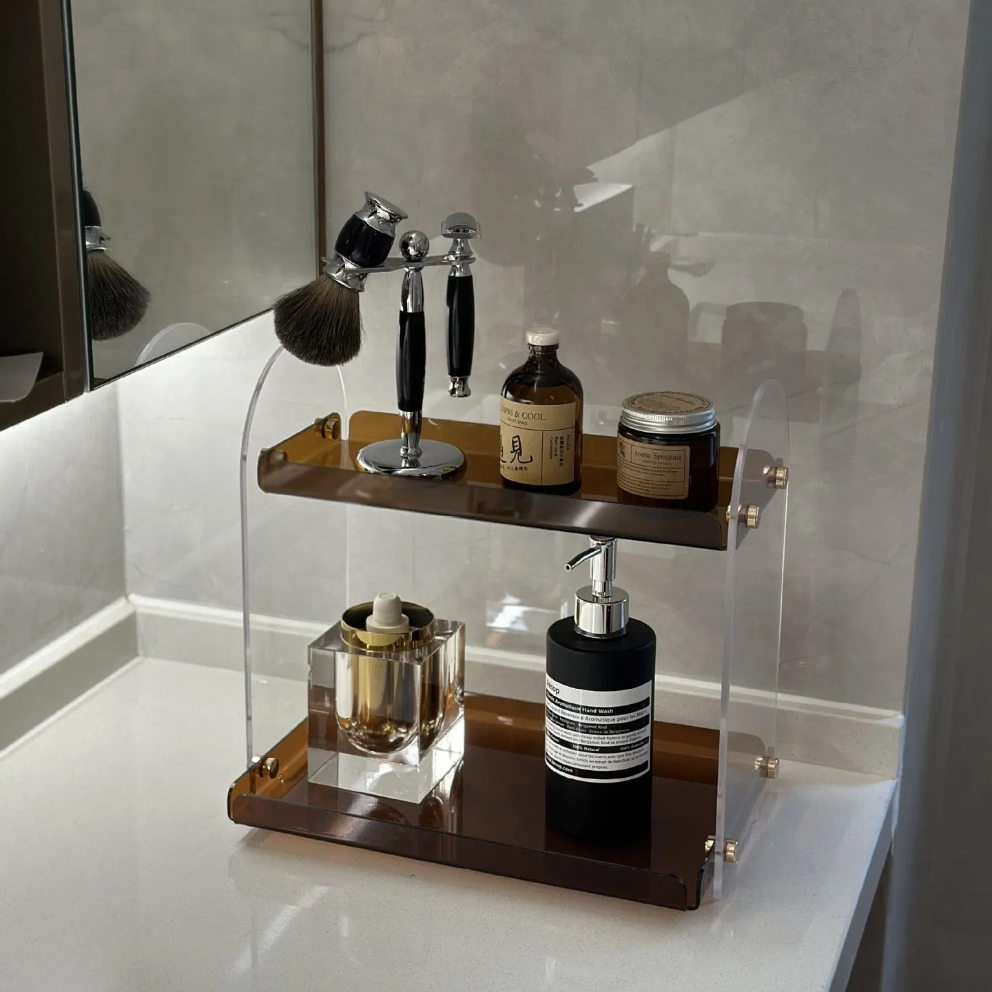 Washstand Cosmetics Rack Bathroom Light Luxury Style Acrylic Multi-Layer Desktop Storage Box