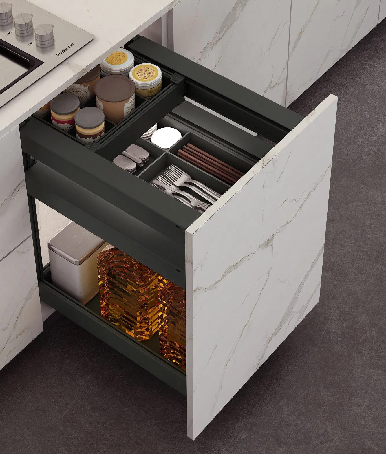 Heavy-Duty Aluminum Pull-out Tray System - Base Cabinet Storage Solution