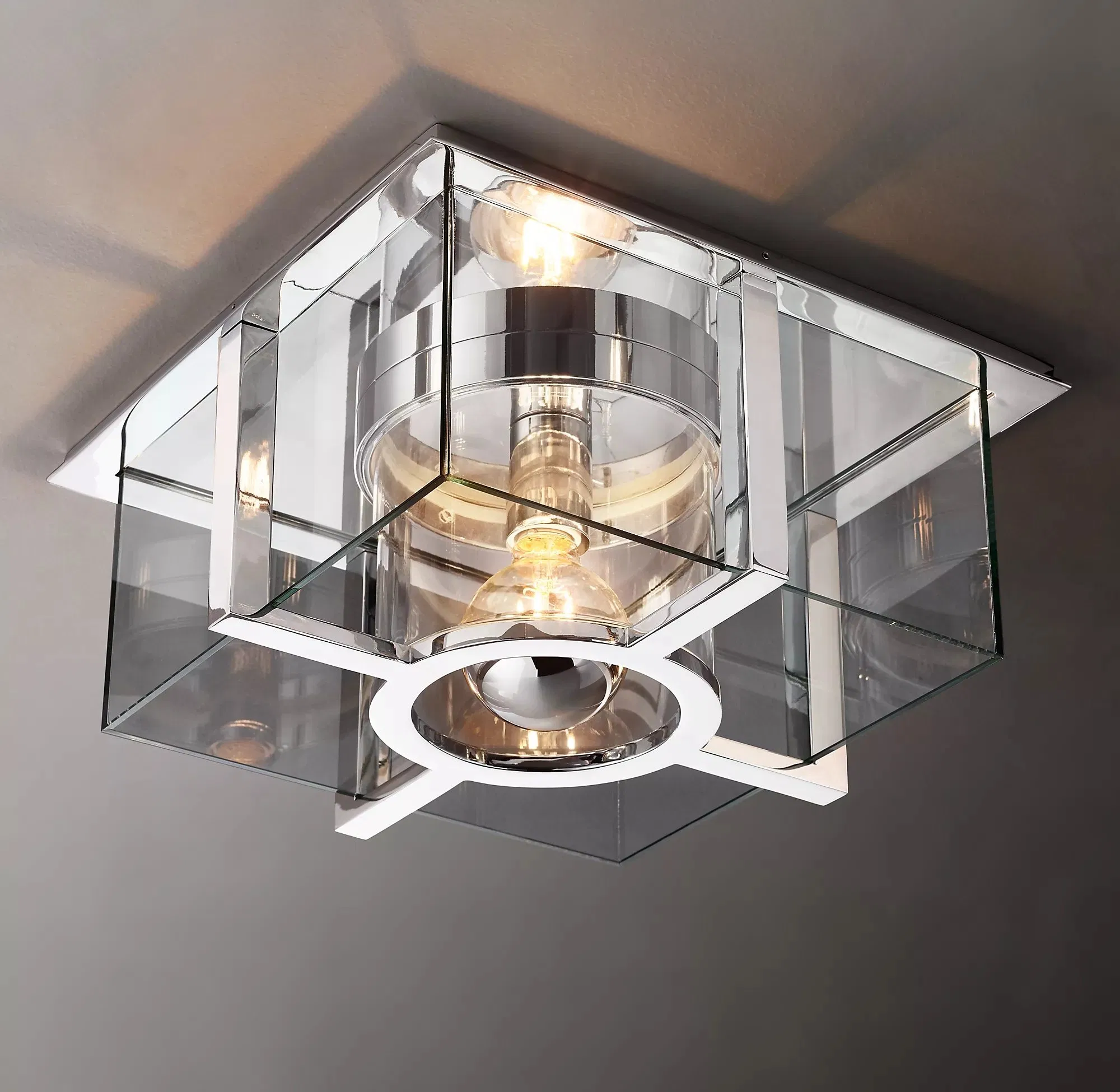 Modern Glass Petrus Square Semi- Flush Mount Ceiling Lighting Fixture for Bedroom Kitchen Bathroom Corridor