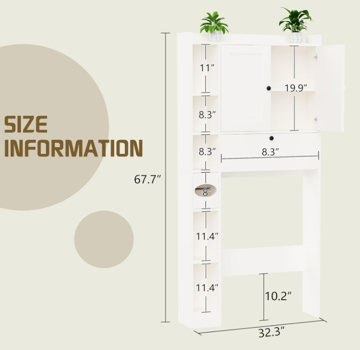 Bathroom Shelf Organizer and Storage with Anti-Slip Device Home Space-Saving Toilet Rack, White