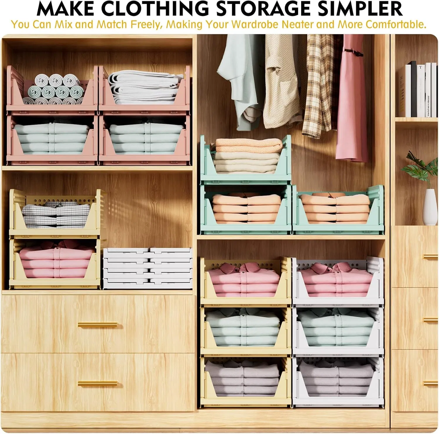Stackable Closet Storage Basket Closet Organizer for Bathroom Laundry Room Wardrobe Storage