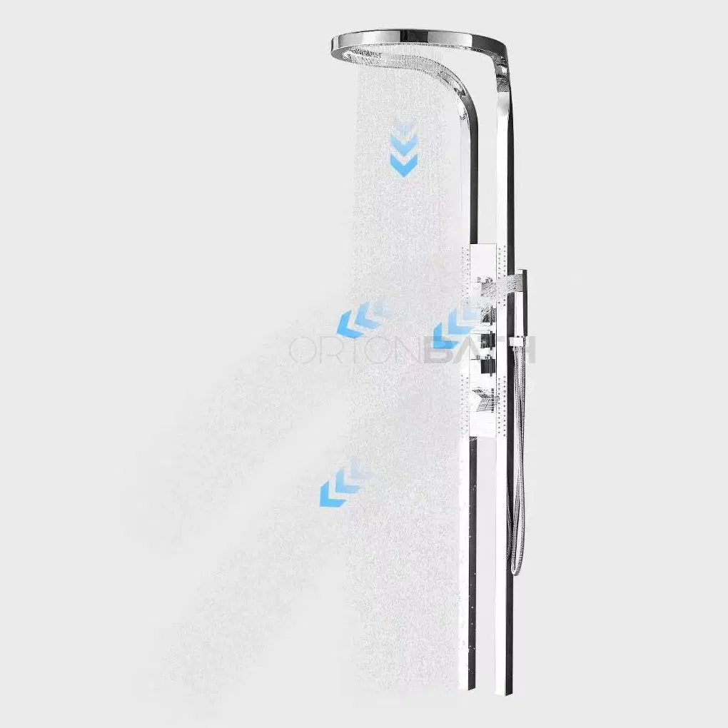 Ortonbath Black Silver Multifunction Rain Fall Hot and Cold Sprinkler Massage Shower Head Sets System Panel