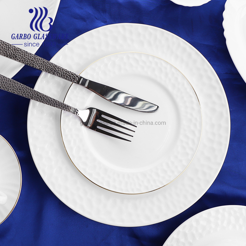 New Fashion Clear Bowl and Plate White Hammer Textured Honeycomb Design Mix Opal Glass Dinnerware Dinner Sets Tableware