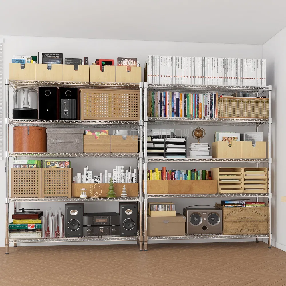 Metropolitan Storage Furniture Fastener Chrome Metal Wire Shelving Systems or Office or Library