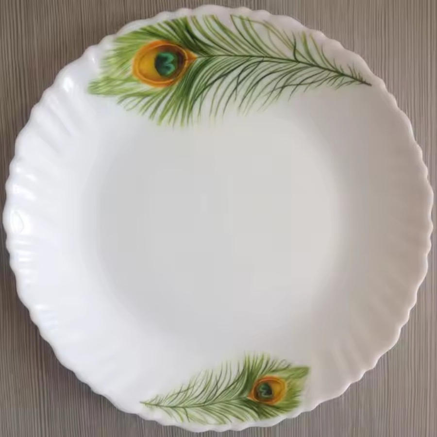 Opal Glass Flower Decal 10inch /8inch Dinner Flat Plate Super White Dinnerware Glass Tableware