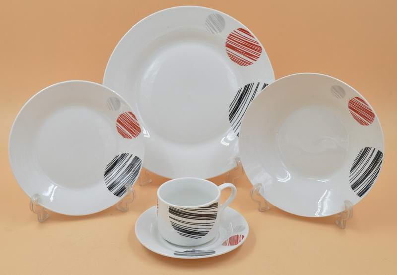 Eco-Friendly Healthy Luxury High Quality 20PCS Dinner Set with 10.5"Plate&amp; Soup Dish Stick Colourful Decal Porcelainware Stoneware Crockery Ceramic Tableware