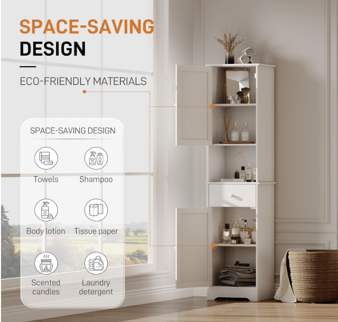 White Bathroom Storage Cabinet for Toiletries and Multi-Functional Use