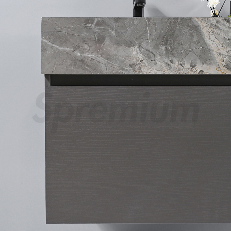 Grey Color New Design Wall Mounted Mirror Bathroom Vanity Sintered Modern Storage