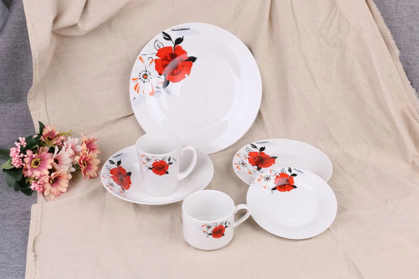 Eco-Friendly Healthy Luxury High Quality 20PCS Dinner Set with 10.5"Plate&amp; Soup Dish Stick Colourful Decal Porcelainware Stoneware Crockery Ceramic Tableware