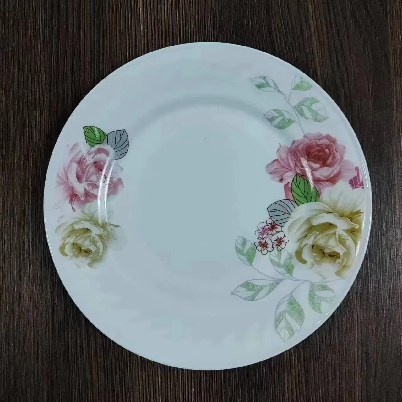 Opal Glass Flower Decal 10inch /8inch Dinner Flat Plate Super White Dinnerware Glass Tableware
