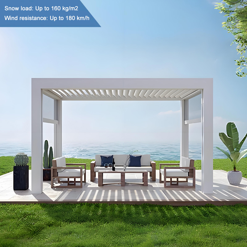 100% Waterproof Pergola Leisure Garden Motorized Louvered Roof Gazebo Durable Freestanding Metal Pergola Featuring Adjustable Roof System