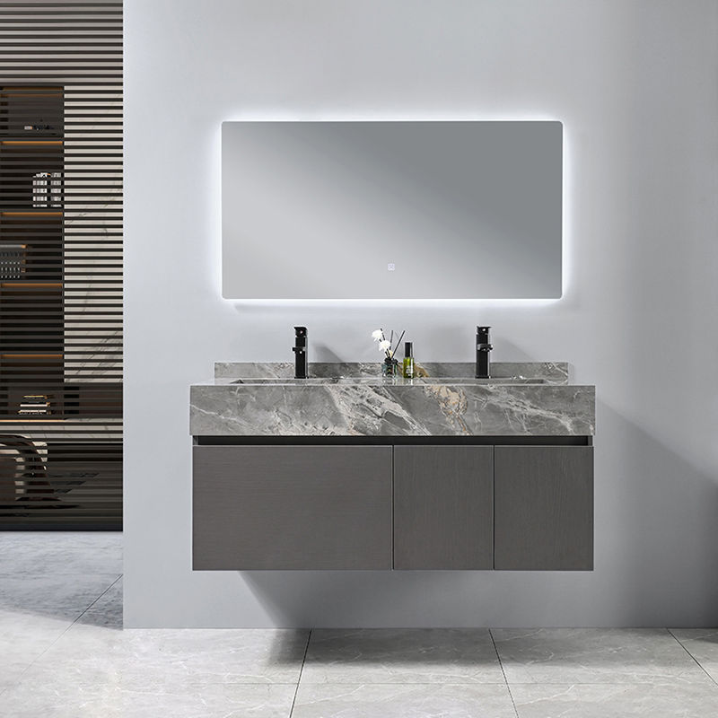 Grey Color New Design Wall Mounted Mirror Bathroom Vanity Sintered Modern Storage