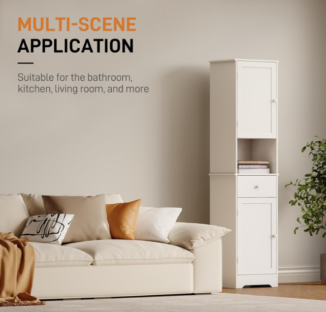 White Bathroom Storage Cabinet for Toiletries and Multi-Functional Use