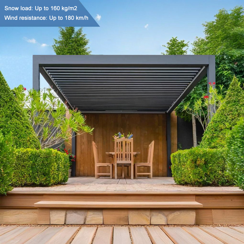 100% Waterproof Pergola Leisure Garden Motorized Louvered Roof Gazebo Durable Freestanding Metal Pergola Featuring Adjustable Roof System