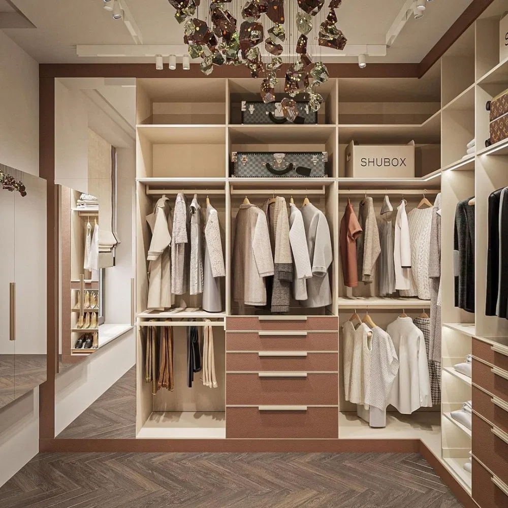 Guangzhou Furniture Manufacturing Custom Walk-in Cloakroom with LED Lighting