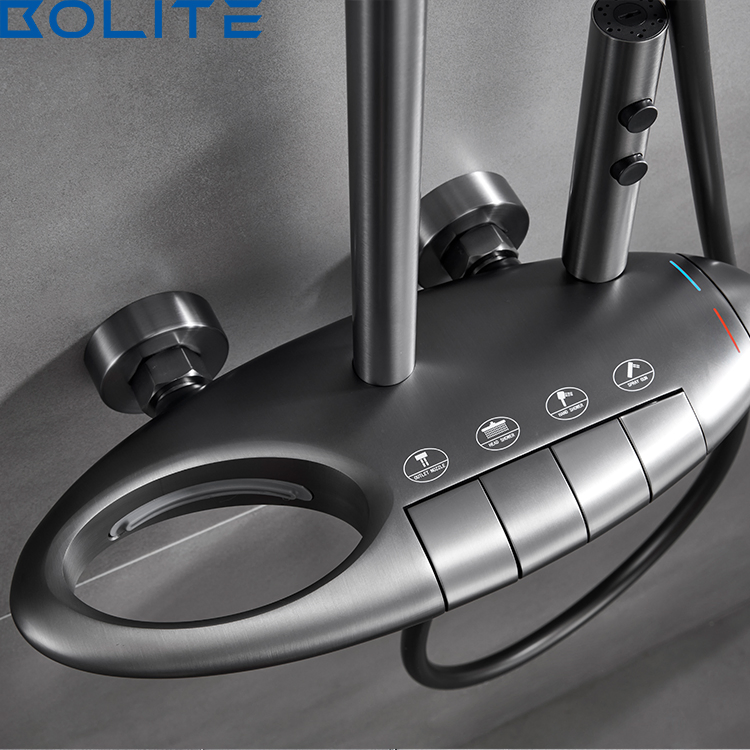 Matte Gray Wall Mounted Brass Creative UFO Whale Series Constant Temperature Hollow Oval Bathroom Shower System