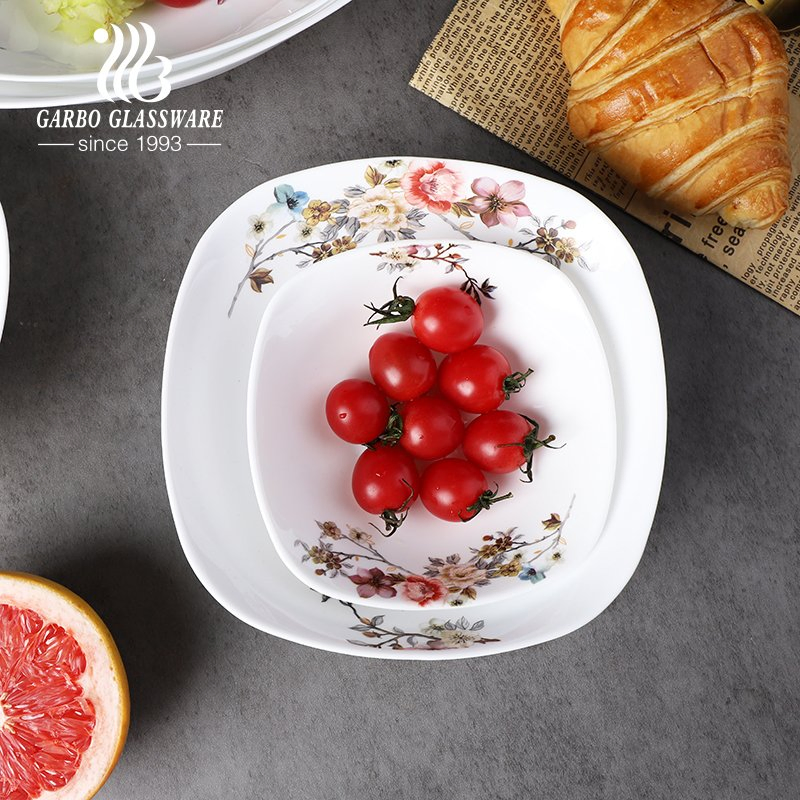 Elegant 9-Inch White Opal Glass Tableware Set Household Soup Bowl with Decal