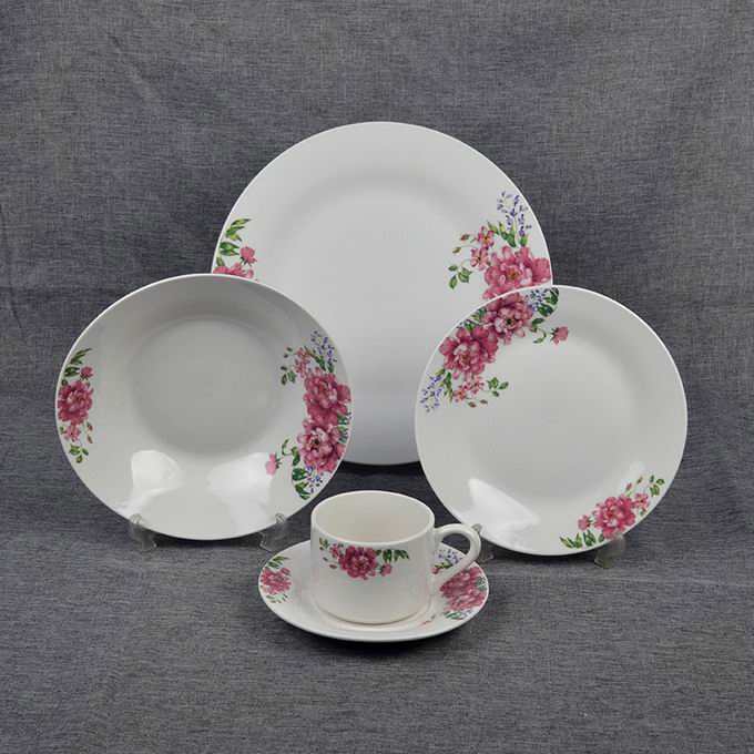 Eco-Friendly Healthy Luxury High Quality 20PCS Dinner Set with 10.5"Plate&amp; Soup Dish Stick Colourful Decal Porcelainware Stoneware Crockery Ceramic Tableware