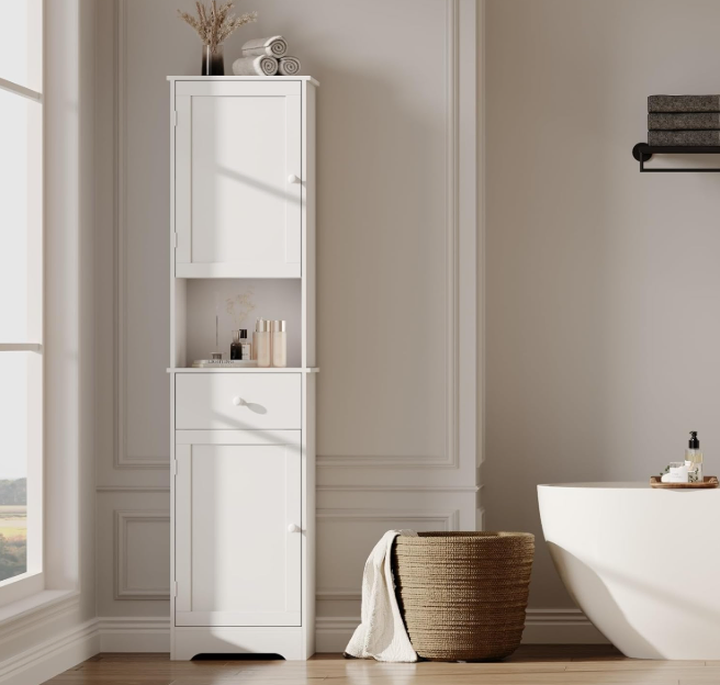 White Bathroom Storage Cabinet for Toiletries and Multi-Functional Use