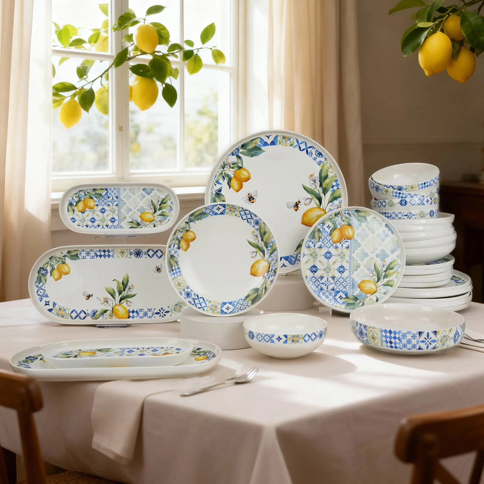 29 PCS Crockery Lemon China Tableware Plates Porcelain Kitchenware Ceramic Dinner Set