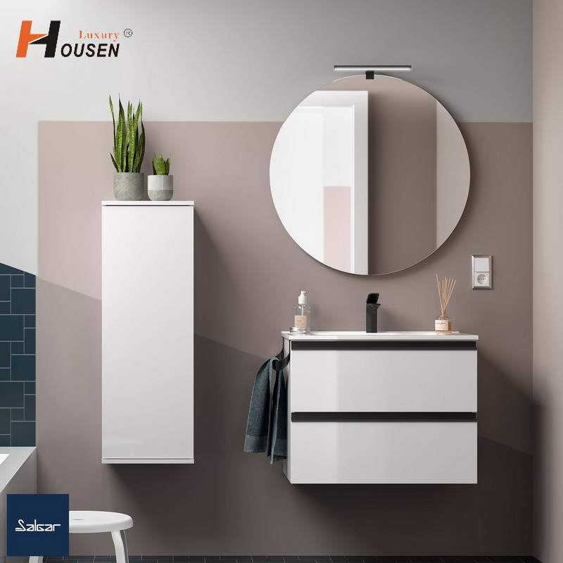 Bathroom Storage Tower with Adjustable Glass Shelves and Doors