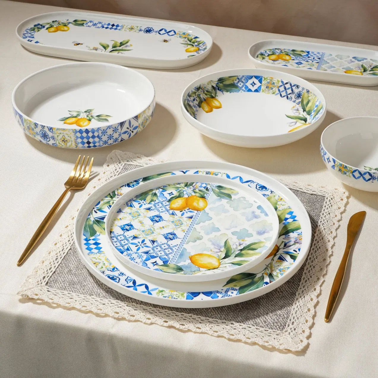 29 PCS Crockery Lemon China Tableware Plates Porcelain Kitchenware Ceramic Dinner Set
